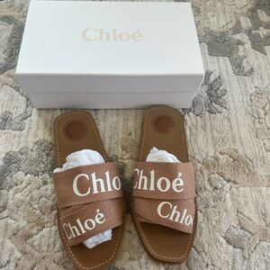 Chloe Woody Logo Sandal Slides in Pink Tea